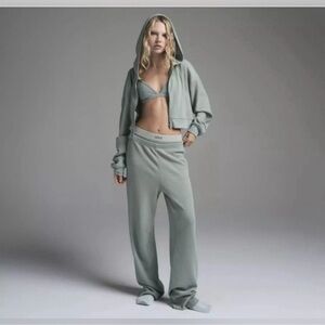 Skims Mineral Sage Green Waffle Zip Up Cropped Hoodie size XS